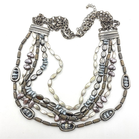 Multi-Strand Gunmetal Chain Boho Style Necklace - Picture 1 of 6